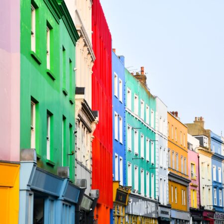 Colourful buildings next to each other